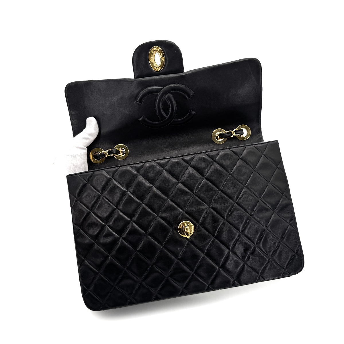 CHANEL VINTAGE MAXI MATELASSE 34 CHAIN SHOULDER BAG BLACK LAMB SKIN 90275784