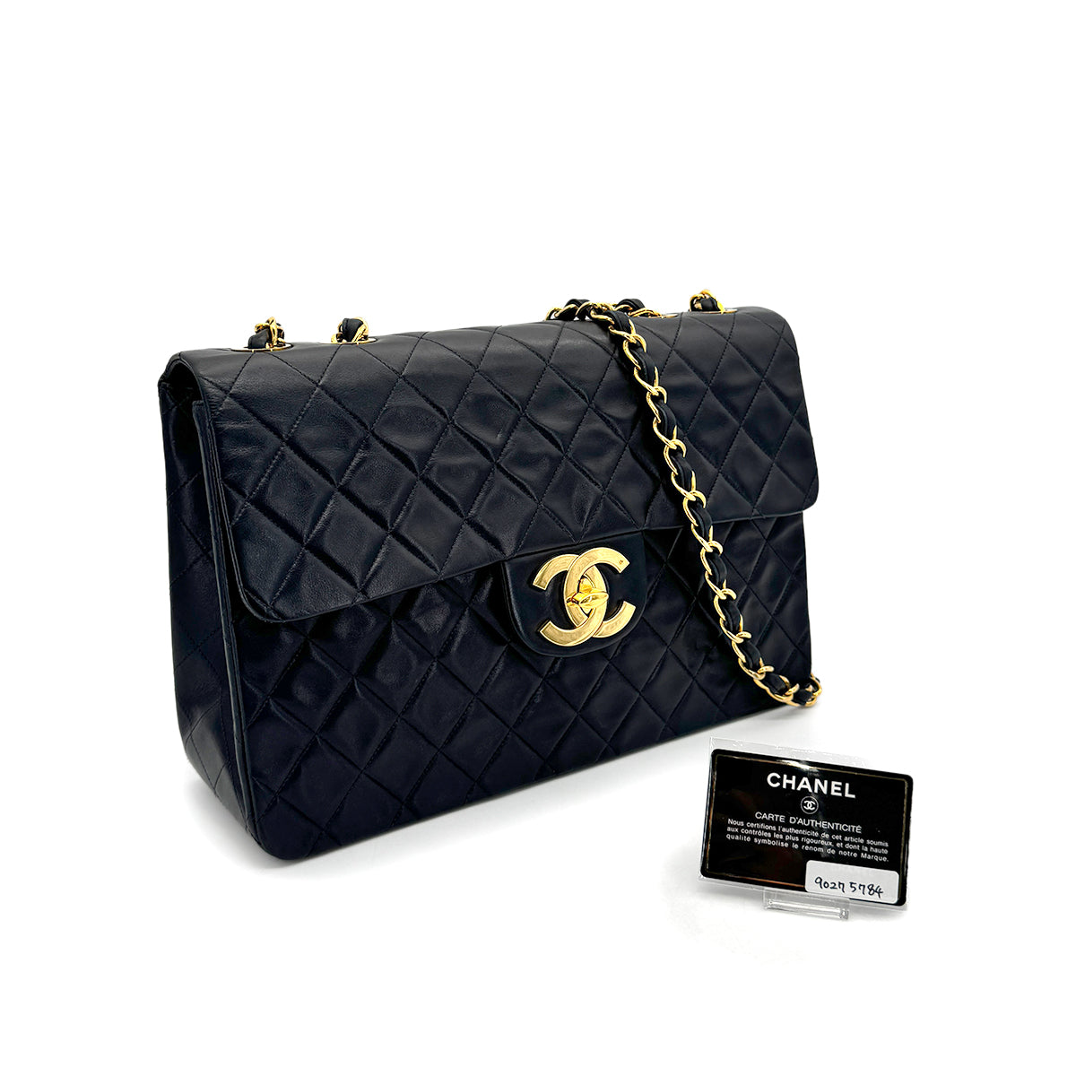 CHANEL VINTAGE MAXI MATELASSE 34 CHAIN SHOULDER BAG BLACK LAMB SKIN 90275784