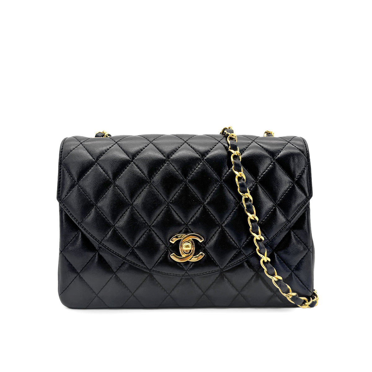 CHANEL VINTAGE HALF MOON CHAIN SHOULDER BAG BLACK LAMB SKIN 90275787