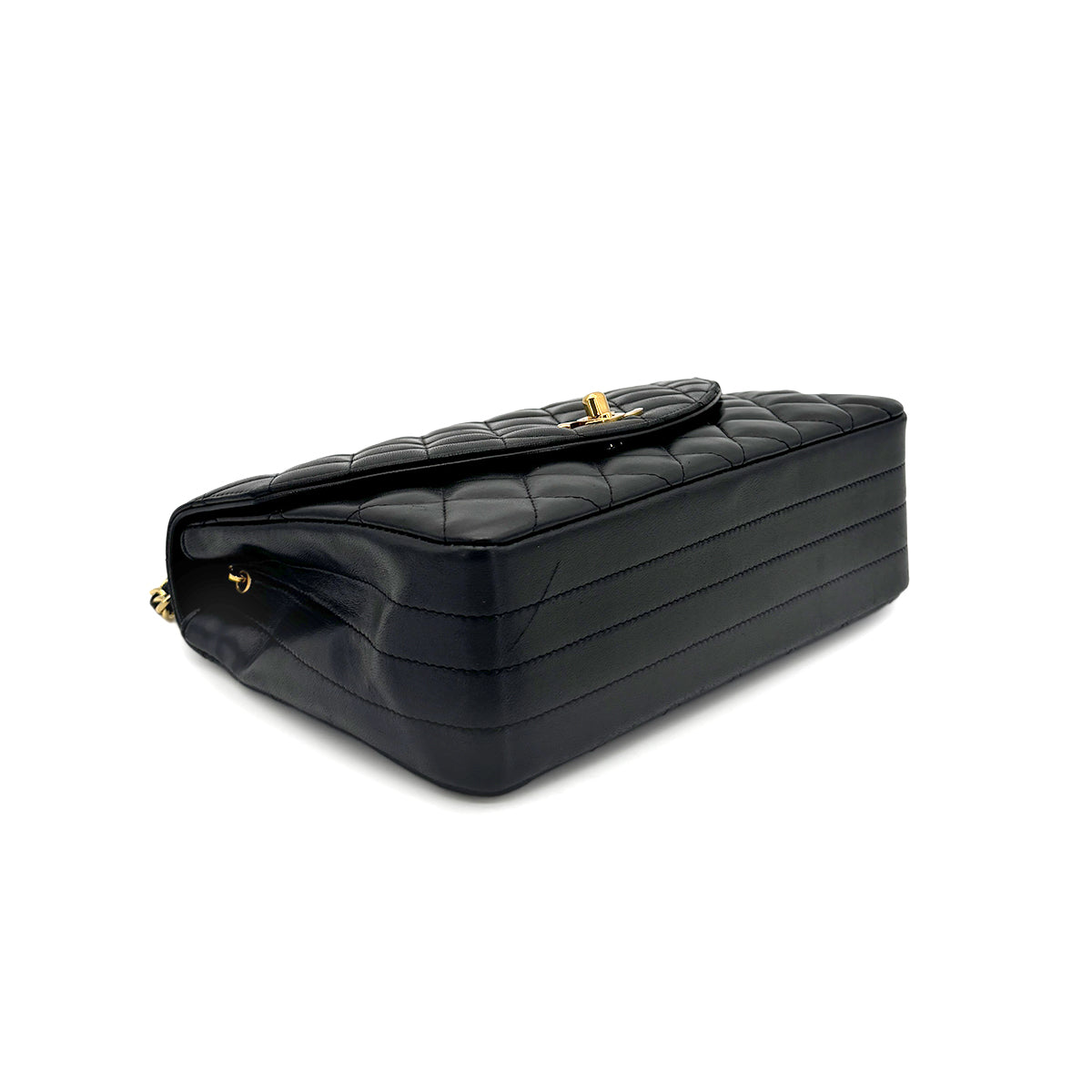 CHANEL VINTAGE HALF MOON CHAIN SHOULDER BAG BLACK LAMB SKIN 90275787