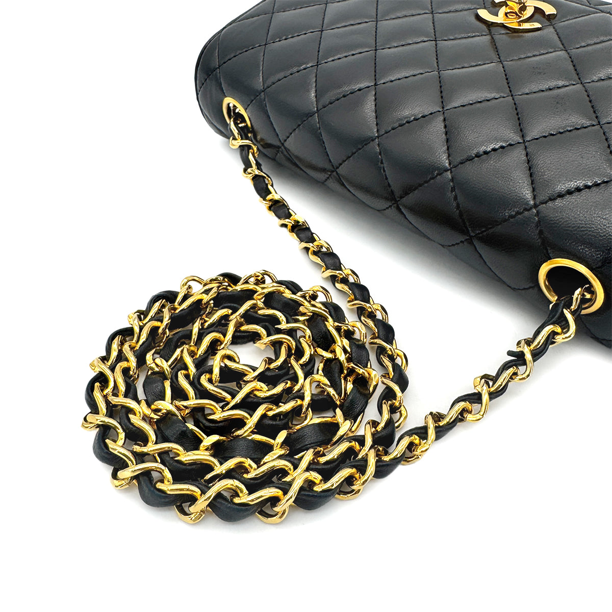 CHANEL VINTAGE HALF MOON CHAIN SHOULDER BAG BLACK LAMB SKIN 90275787