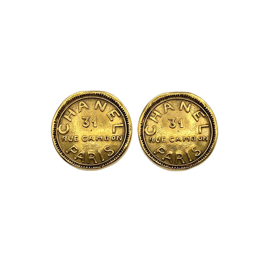 CHANEL VINTAGE 31 RUE CAMBON EARRINGS ROUND LOGO ACCESSORY 90275806