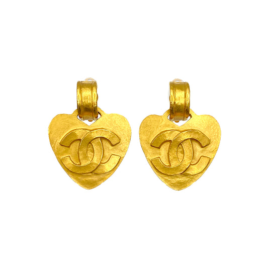 CHANEL VINTAGE HEART EARRINGS COCOMARK ACCESSORY 95P 90275813