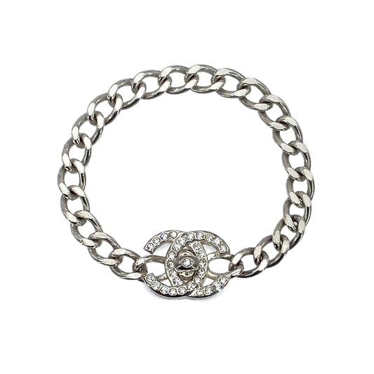 CHANEL VINTAGE BRACELET COCOMARK TURN LOCK RHINESTONE SILVER ACCESSORY 96A 90275818