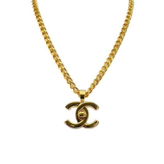 CHANEL VINTAGE NECKLACE COCOMARK TURN LOCK GOLD ACCESSORY 96P 90275820