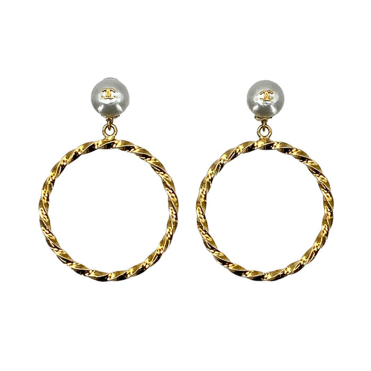 CHANEL VINTAGE EARRINGS COCOMARK FAUX PEARL HOOP ACCESSORY 96A 90275821