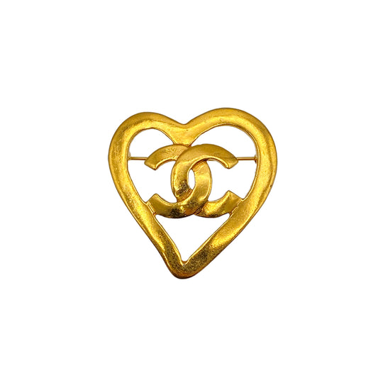CHANEL VINTAGE COCOMARK HEART BROOCH GOLD ACCESSORY 95P 90275823
