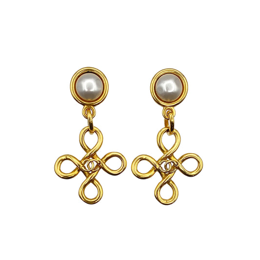 CHANEL VINTAGE EARRINGS COCOMARK PEARL GOLD ACCESSORY 93P 90275827
