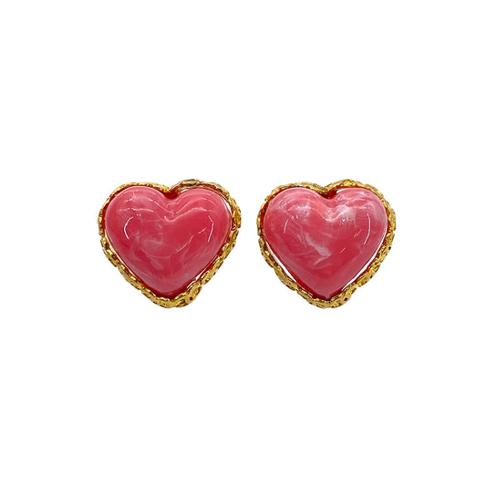 CHANEL VINTAGE EARRINGS COCOMARK HEART COLOR STONE PINK ACCESSORY 28 90275835