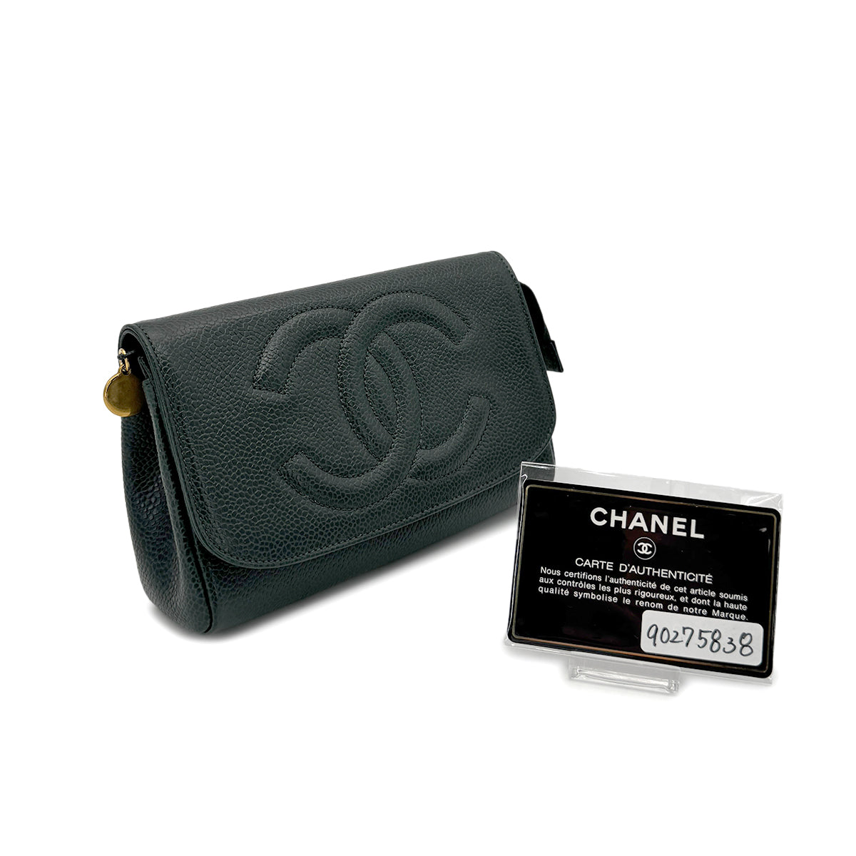 CHANEL VINTAGE COCOMARK POUCH GREEN CAVIAR SKIN 90275838
