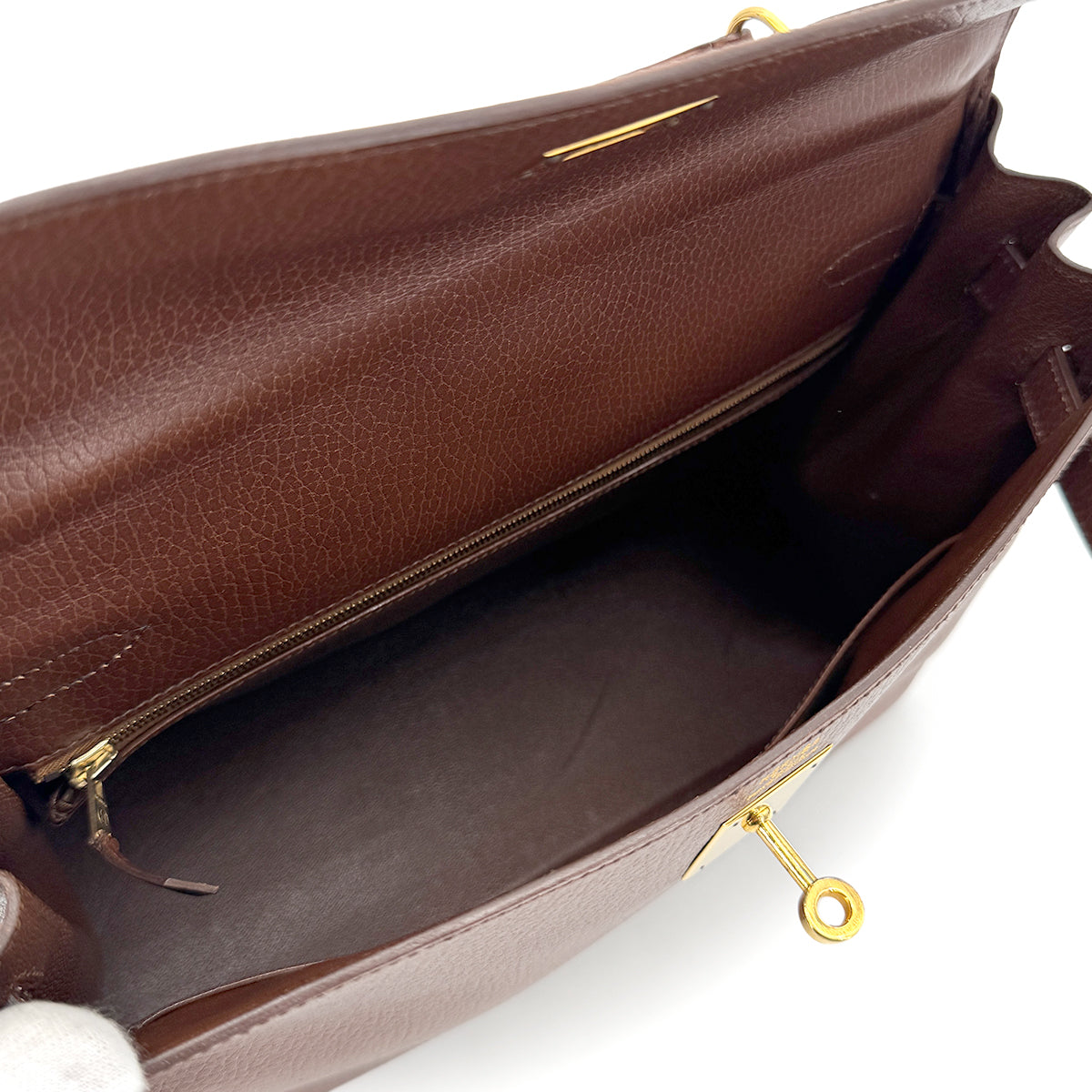 HERMES KELLY 32 RETOURNE MARRON FONCE ARDENNES HAND SHOULDER BAG 〇Z GHW 90275874