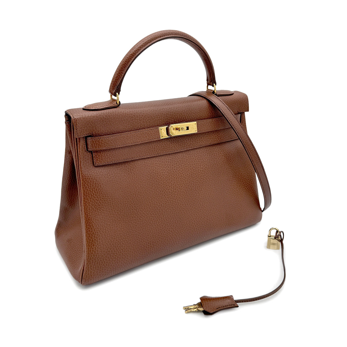 HERMES KELLY 32 RETOURNE MARRON FONCE ARDENNES HAND SHOULDER BAG 〇Z GHW 90275874