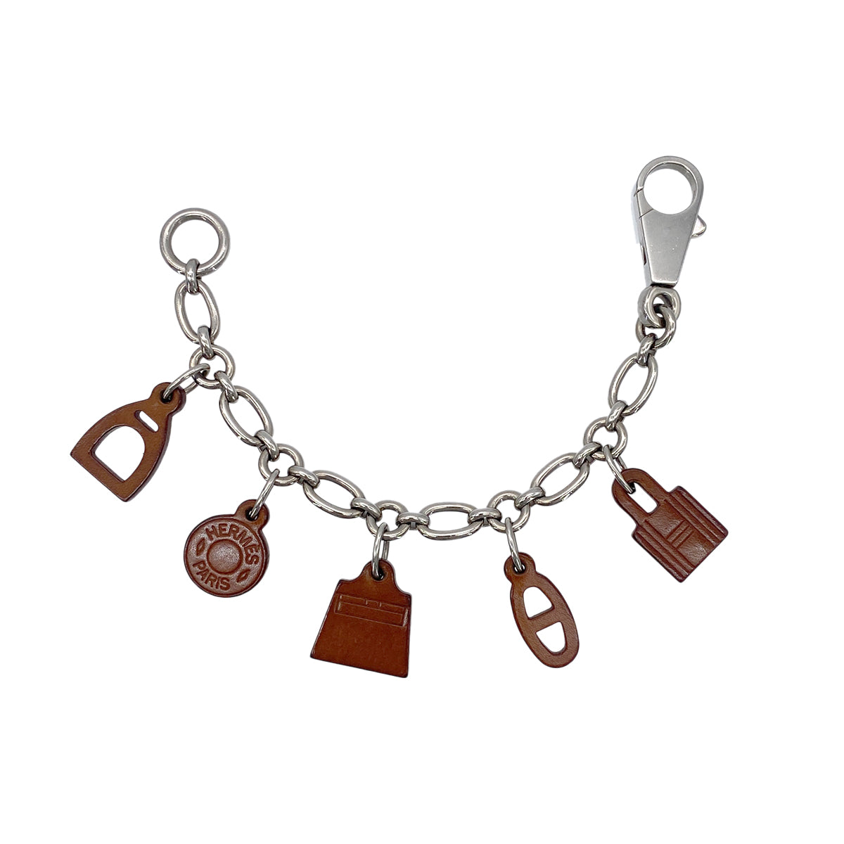 HERMES BAG CHARM AMULET 5 ACCESSORY SILVER LEATHER 90275876