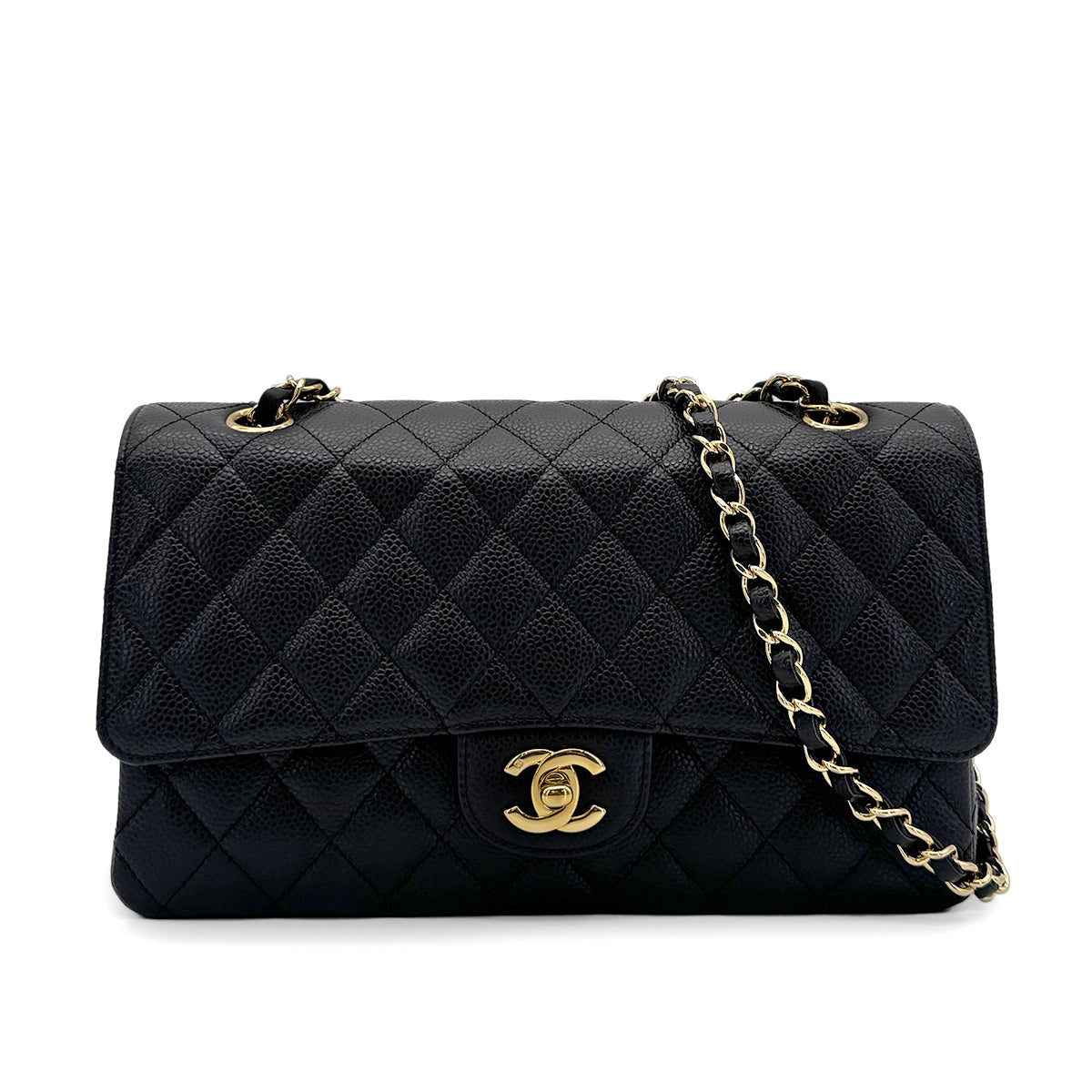 CHANEL VINTAGE CLASSIC FLAP MEDIUM CHAIN SHOULDER BAG BLACK CAVIAR SKIN 90275890