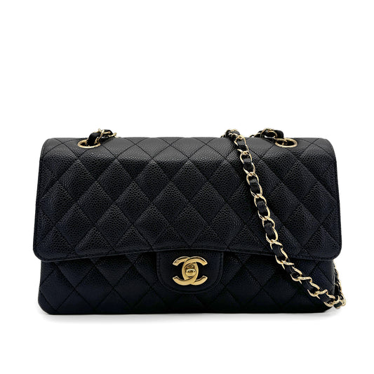 CHANEL VINTAGE CLASSIC FLAP MEDIUM CHAIN SHOULDER BAG BLACK CAVIAR SKIN 90275890