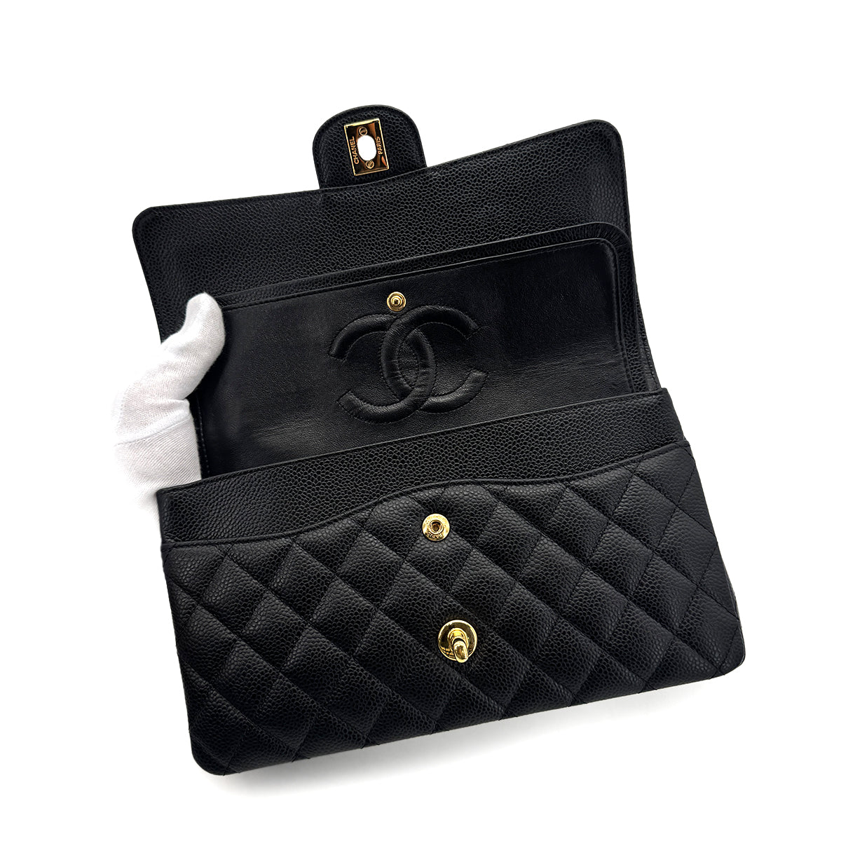 CHANEL VINTAGE CLASSIC FLAP MEDIUM CHAIN SHOULDER BAG BLACK CAVIAR SKIN 90275890