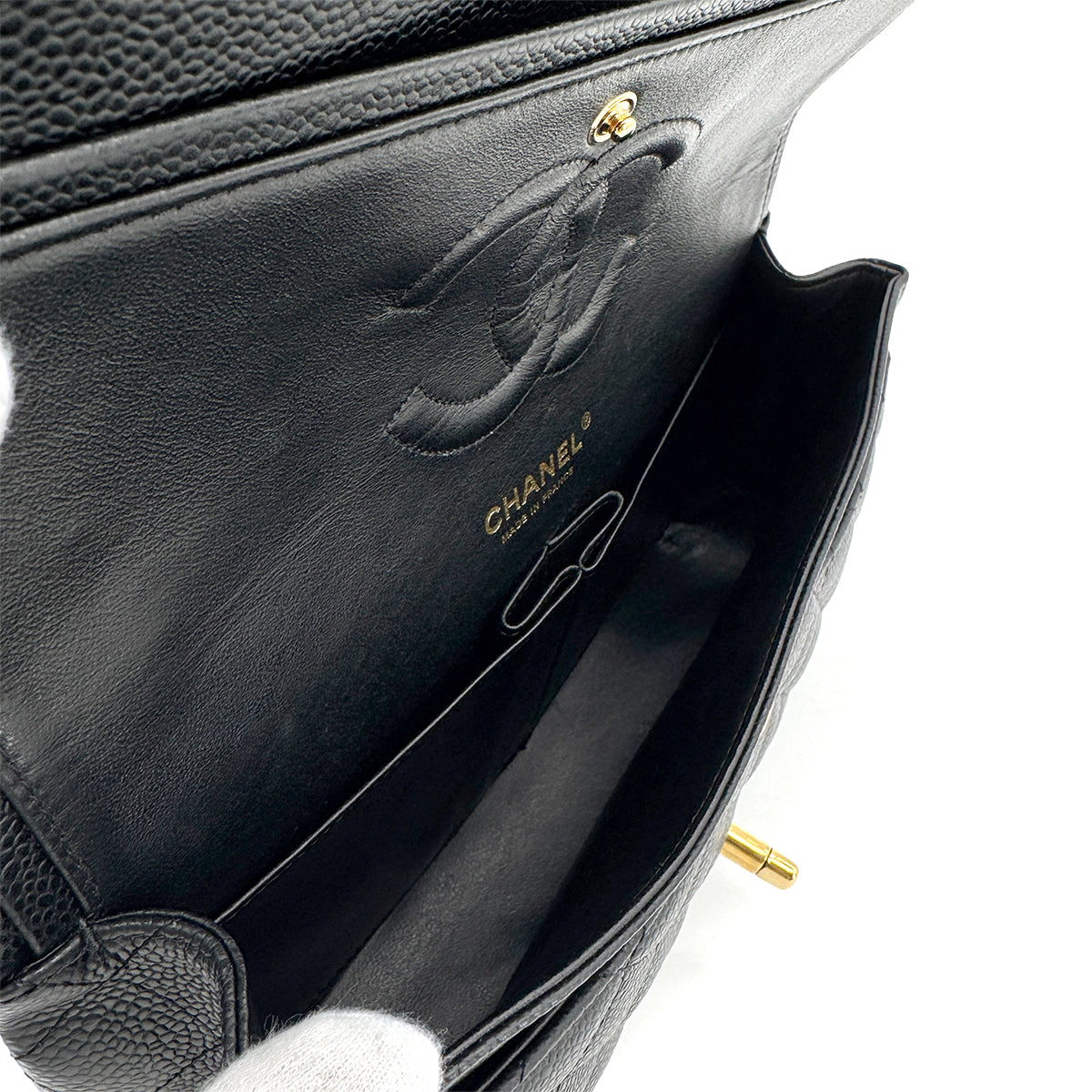 CHANEL VINTAGE CLASSIC FLAP MEDIUM CHAIN SHOULDER BAG BLACK CAVIAR SKIN 90275890