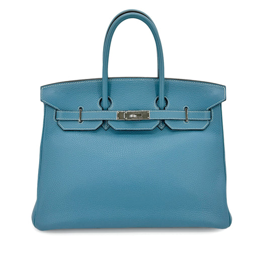 HERMES BIRKIN 35 BLUE JEAN TAURILLON CLEMENCE HAND BAG □J SHW 90275893