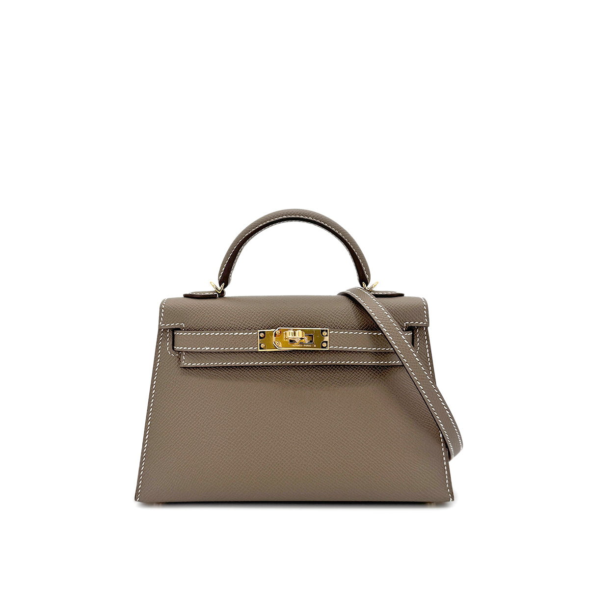 HERMES MINI KELLY 20 SELLIER ETOUPE VEAU EPSOM HAND SHOULDER BAG B GHW 90275895