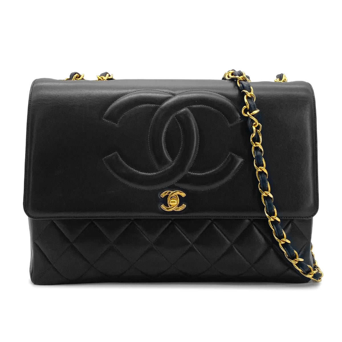 CHANEL VINTAGE BIG COCO MATELASSE CHAIN SHOULDER BAG BLACK LAMB SKIN 90275899
