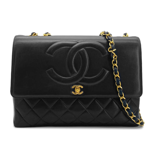 CHANEL VINTAGE BIG COCO MATELASSE CHAIN SHOULDER BAG BLACK LAMB SKIN 90275899