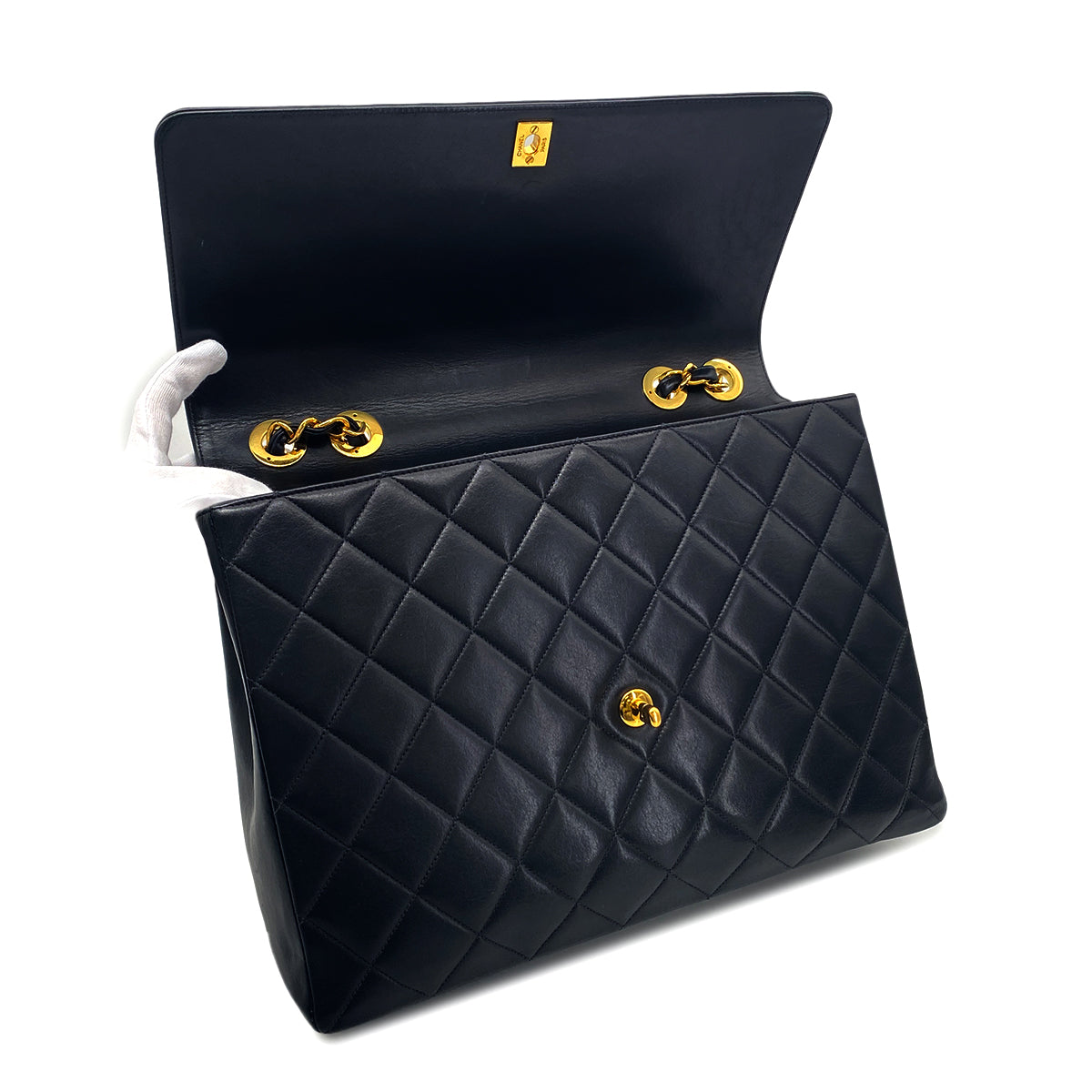 CHANEL VINTAGE BIG COCO MATELASSE CHAIN SHOULDER BAG BLACK LAMB SKIN 90275899