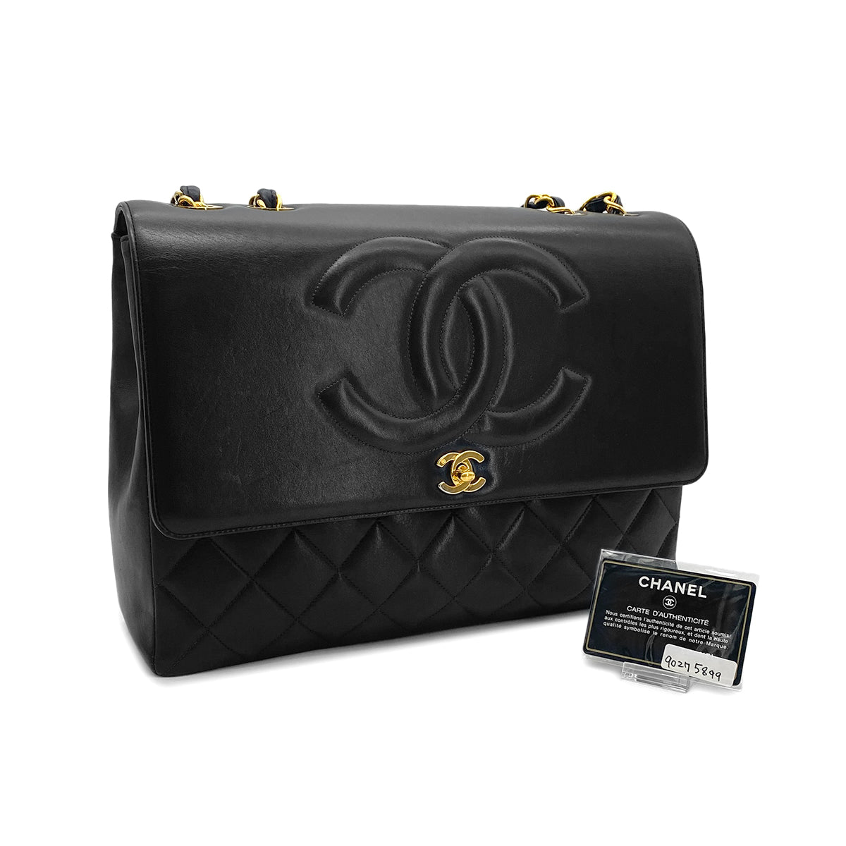 CHANEL VINTAGE BIG COCO MATELASSE CHAIN SHOULDER BAG BLACK LAMB SKIN 90275899