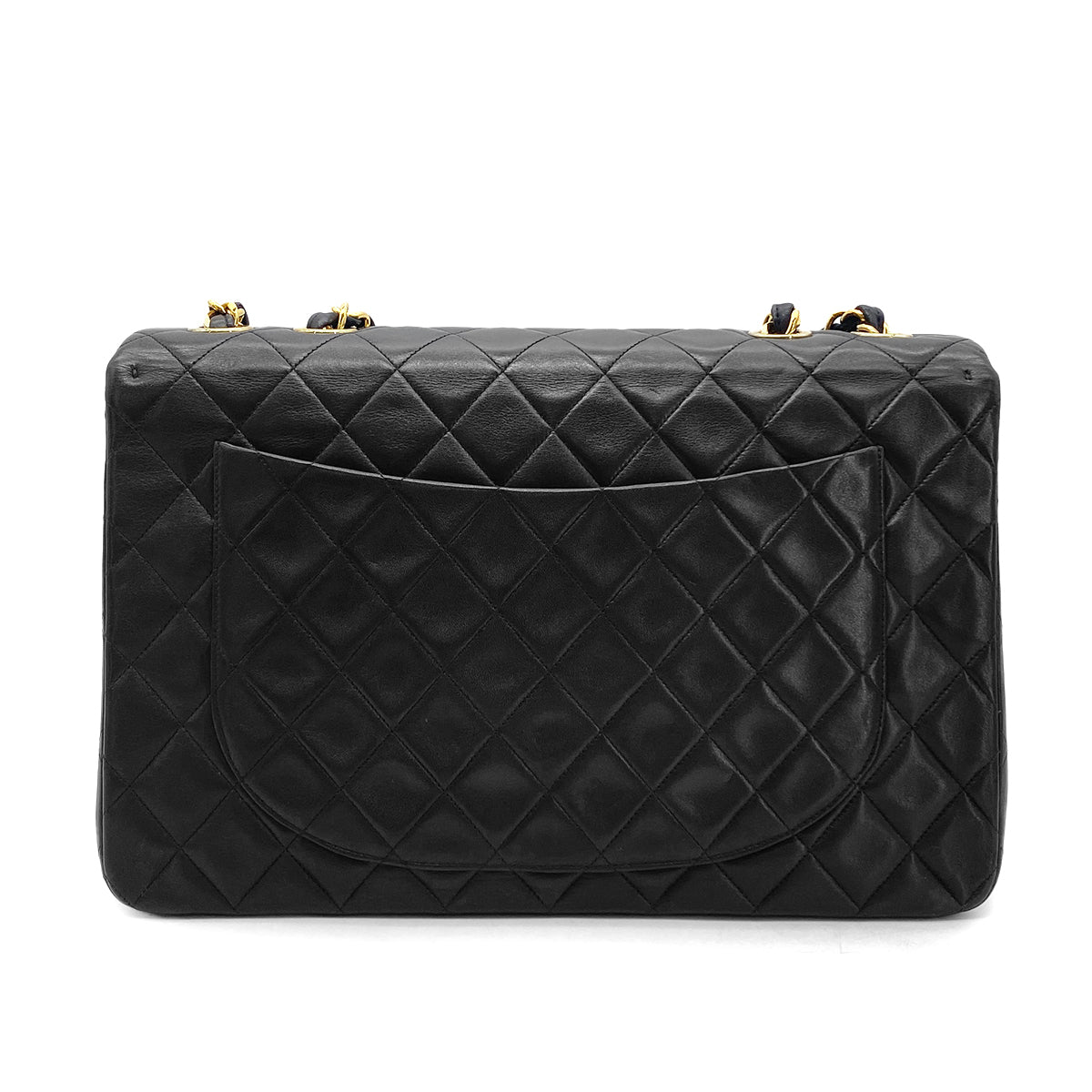 CHANEL VINTAGE MAXI MATELASSE 34 CHAIN SHOULDER BAG BLACK LAMB SKIN 90275902