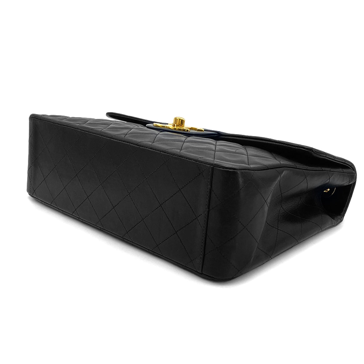 CHANEL VINTAGE MAXI MATELASSE 34 CHAIN SHOULDER BAG BLACK LAMB SKIN 90275902