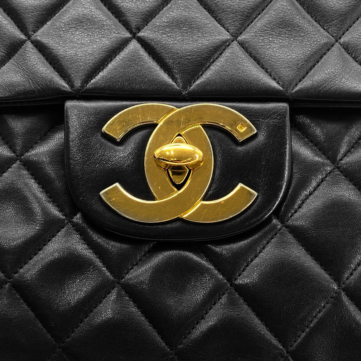 CHANEL VINTAGE MAXI MATELASSE 34 CHAIN SHOULDER BAG BLACK LAMB SKIN 90275902