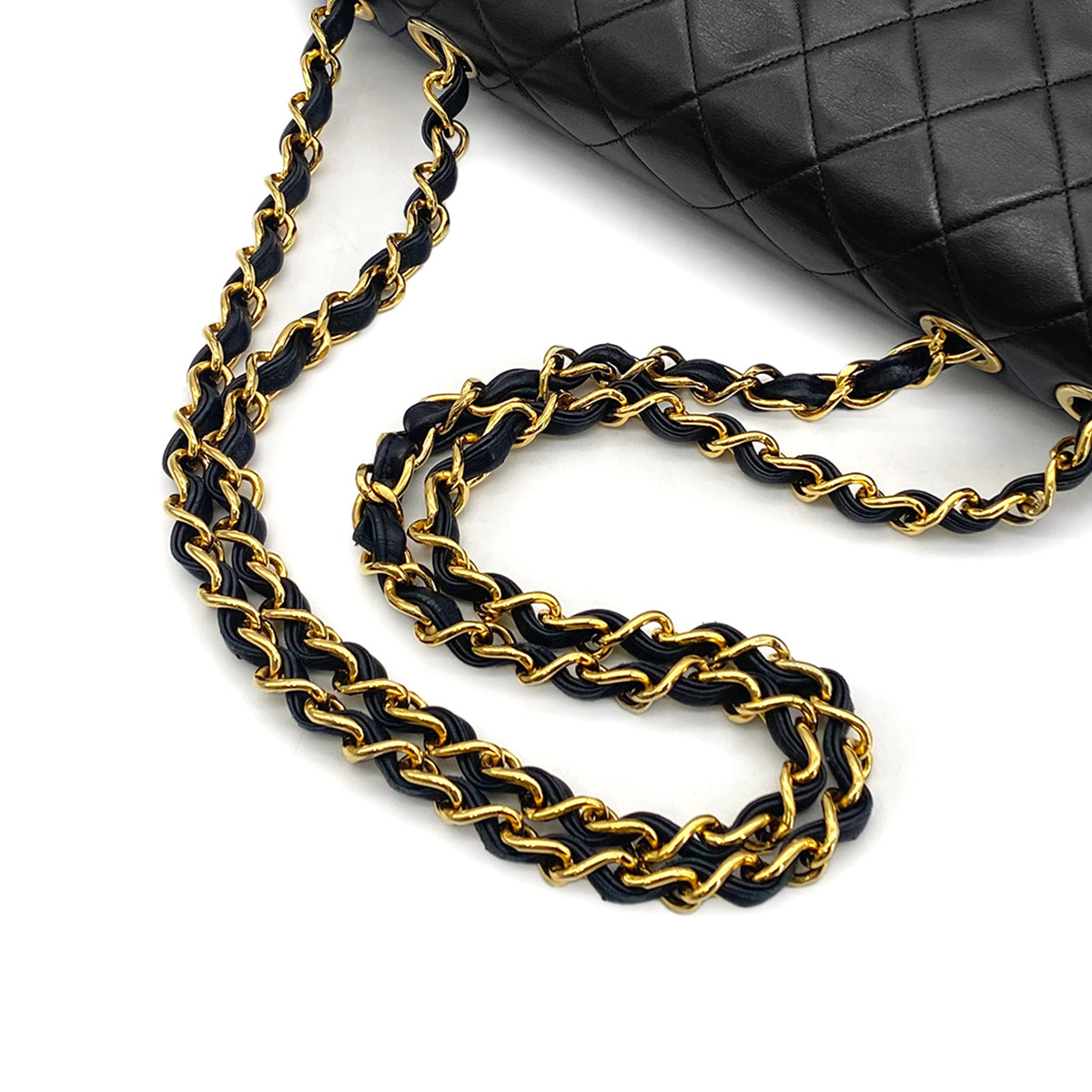 CHANEL VINTAGE MAXI MATELASSE 34 CHAIN SHOULDER BAG BLACK LAMB SKIN 90275902