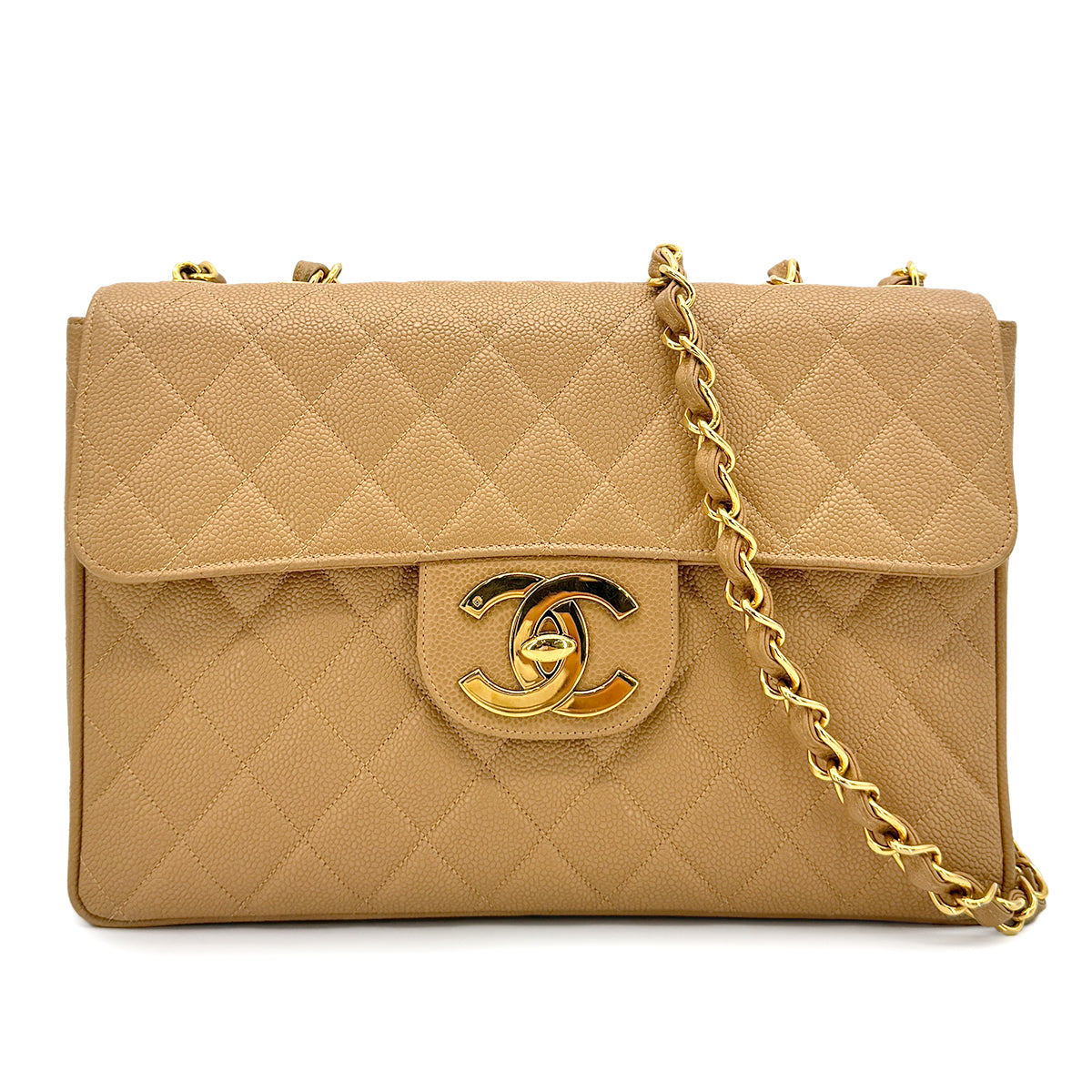 CHANEL VINTAGE JUMBO MATELASSE 30 CHAIN SHOULDER BAG BEIGE CAVIAR SKIN 90275905