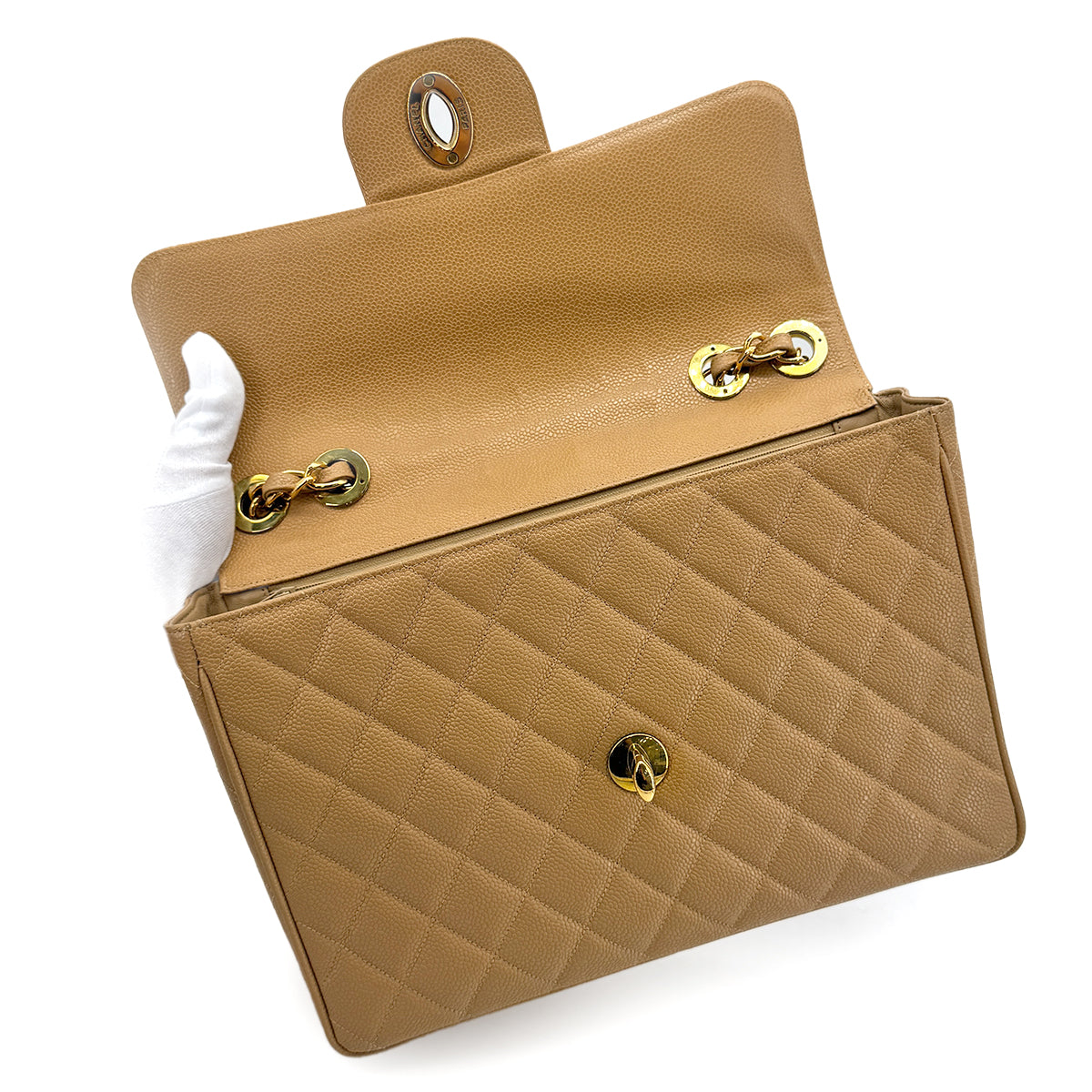 CHANEL VINTAGE JUMBO MATELASSE 30 CHAIN SHOULDER BAG BEIGE CAVIAR SKIN 90275905