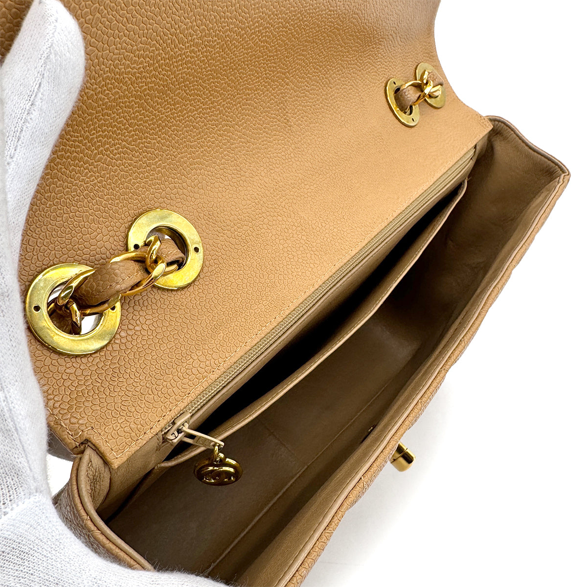 CHANEL VINTAGE JUMBO MATELASSE 30 CHAIN SHOULDER BAG BEIGE CAVIAR SKIN 90275905