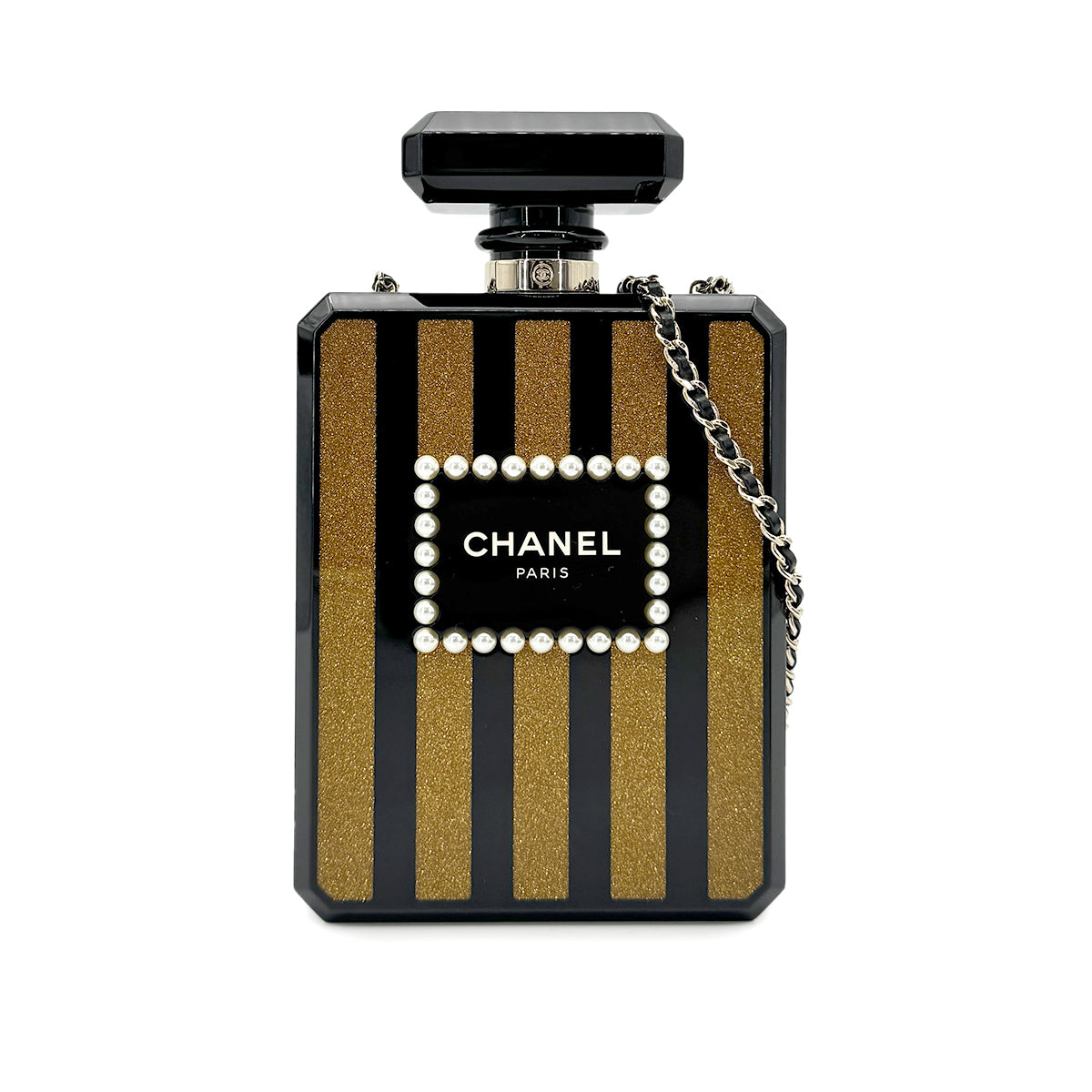 CHANEL PERFUME BOTTLE CHAIN SHOULDER BAG BLACK 90275907