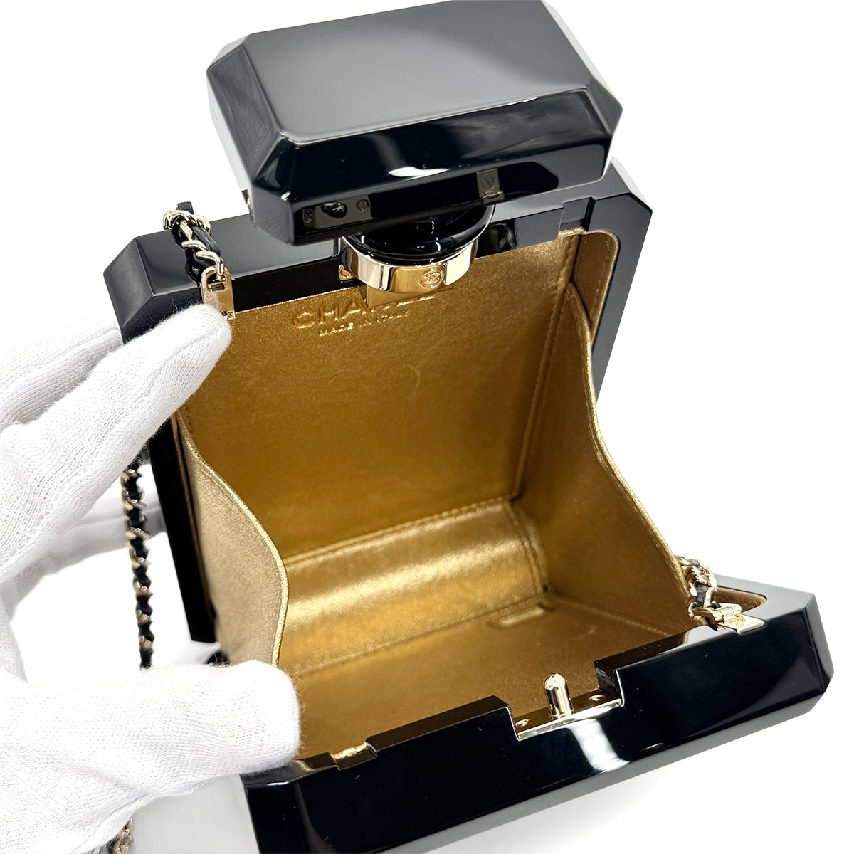 CHANEL PERFUME BOTTLE CHAIN SHOULDER BAG BLACK 90275907