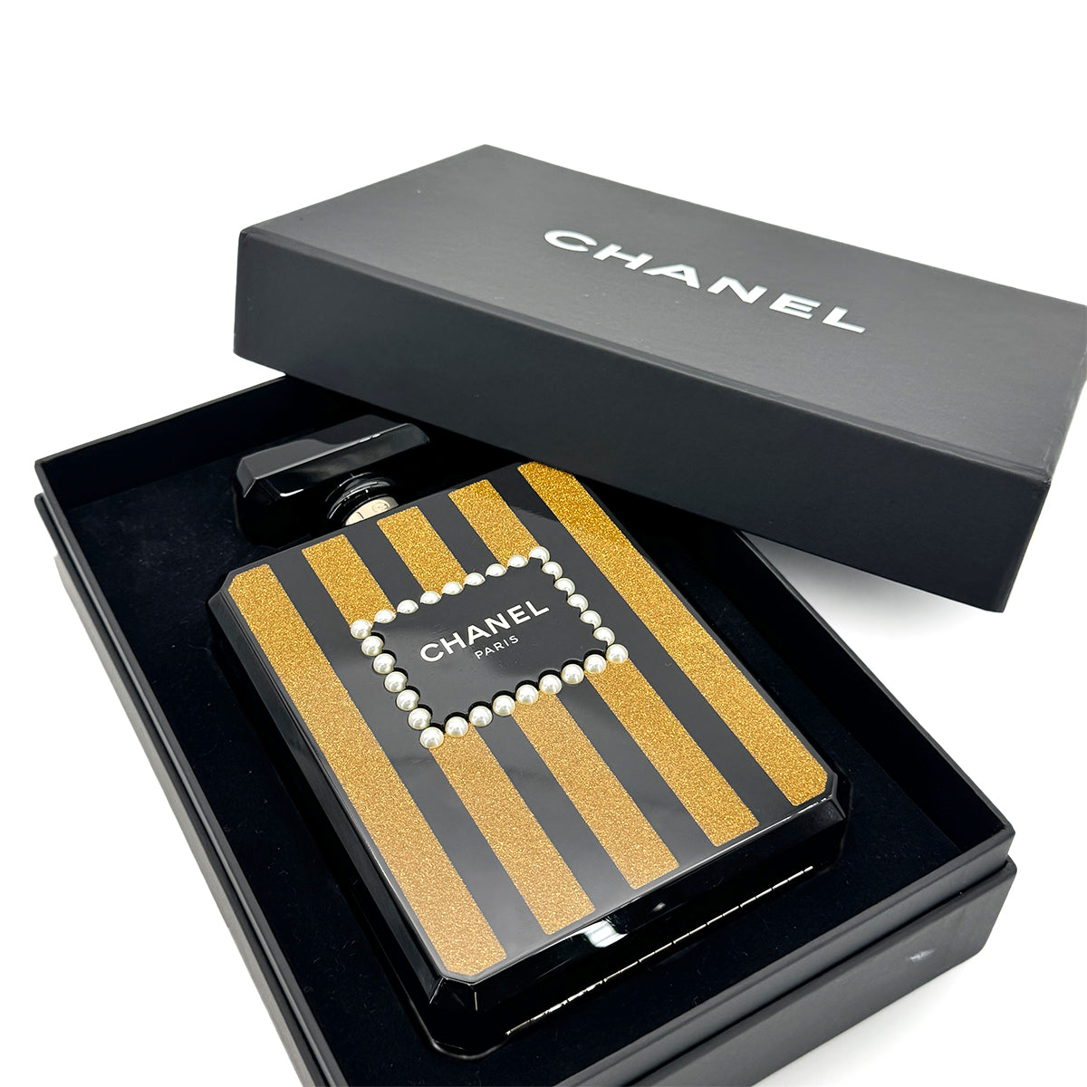 CHANEL PERFUME BOTTLE CHAIN SHOULDER BAG BLACK 90275907