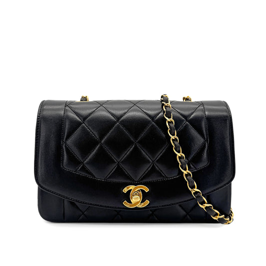 CHANEL VINTAGE DIANA SMALL CHAIN SHOULDER BAG BLACK LAMB SKIN 90275908