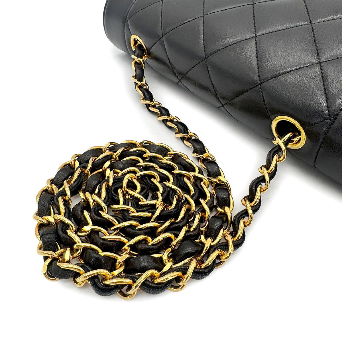 CHANEL VINTAGE DIANA SMALL CHAIN SHOULDER BAG BLACK LAMB SKIN 90275908