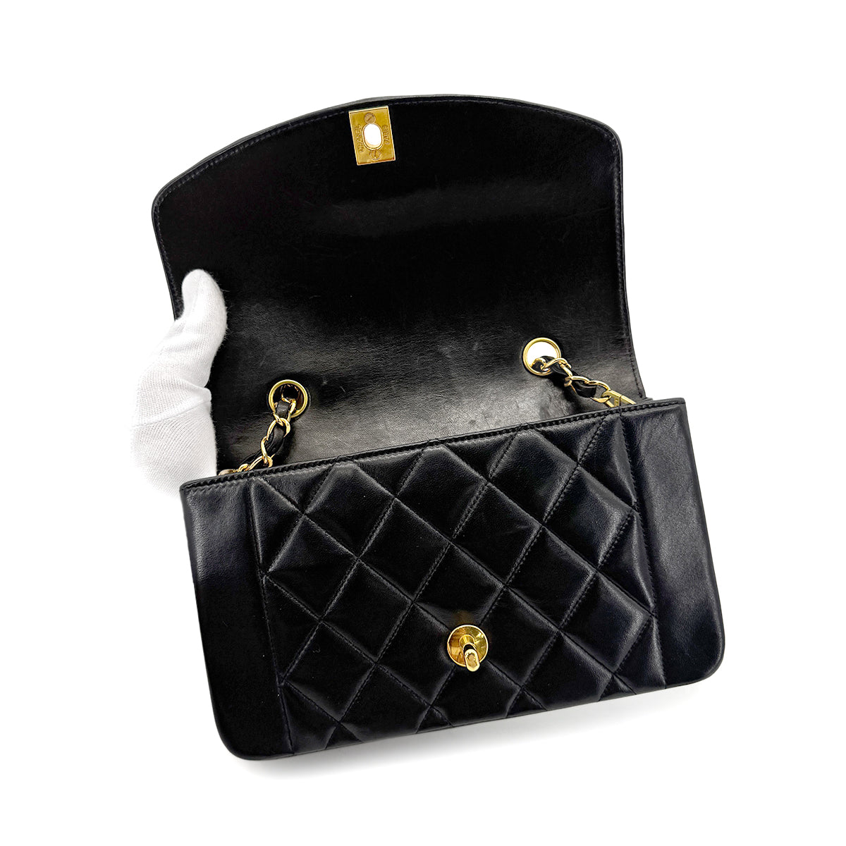 CHANEL VINTAGE DIANA SMALL CHAIN SHOULDER BAG BLACK LAMB SKIN 90275908