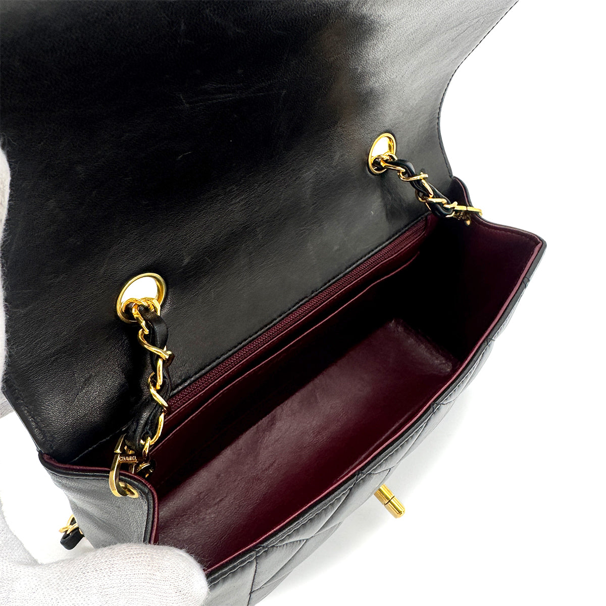 CHANEL VINTAGE DIANA SMALL CHAIN SHOULDER BAG BLACK LAMB SKIN 90275908