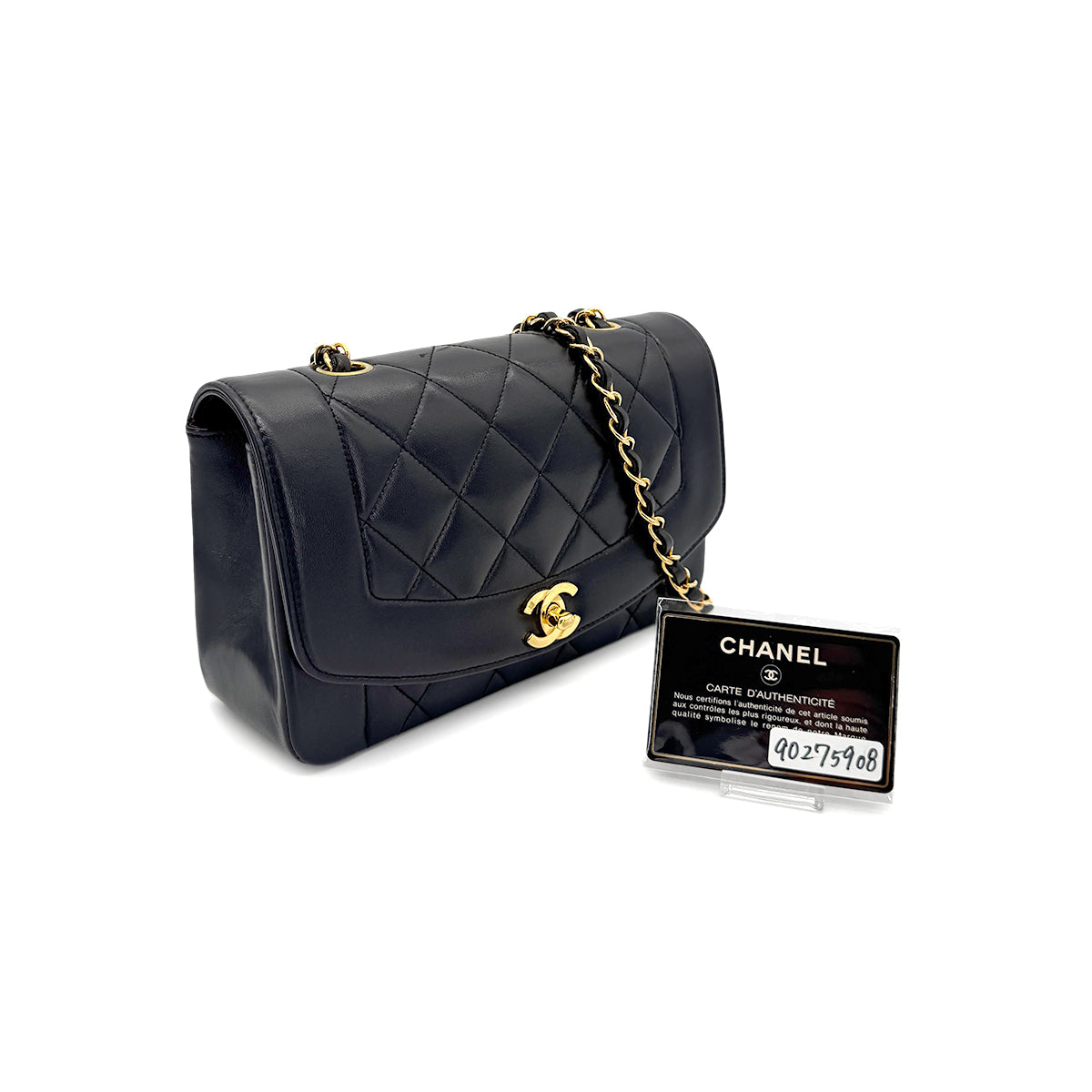CHANEL VINTAGE DIANA SMALL CHAIN SHOULDER BAG BLACK LAMB SKIN 90275908