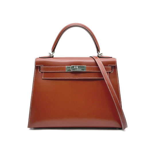 HERMES KELLY 28 SELLIER BRIQUE BOXCALF HAND SHOULDER BAG □F SHW 90275909