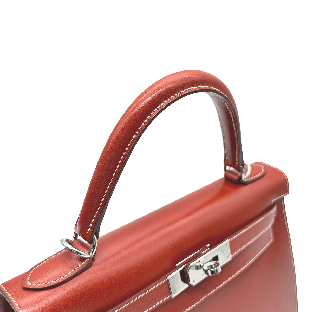 HERMES KELLY 28 SELLIER BRIQUE BOXCALF HAND SHOULDER BAG □F SHW 90275909