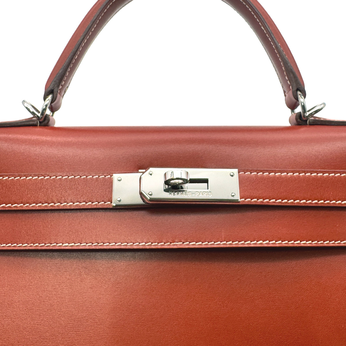 HERMES KELLY 28 SELLIER BRIQUE BOXCALF HAND SHOULDER BAG □F SHW 90275909