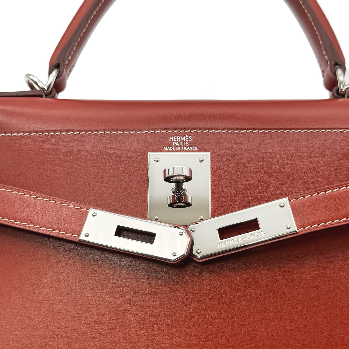 HERMES KELLY 28 SELLIER BRIQUE BOXCALF HAND SHOULDER BAG □F SHW 90275909
