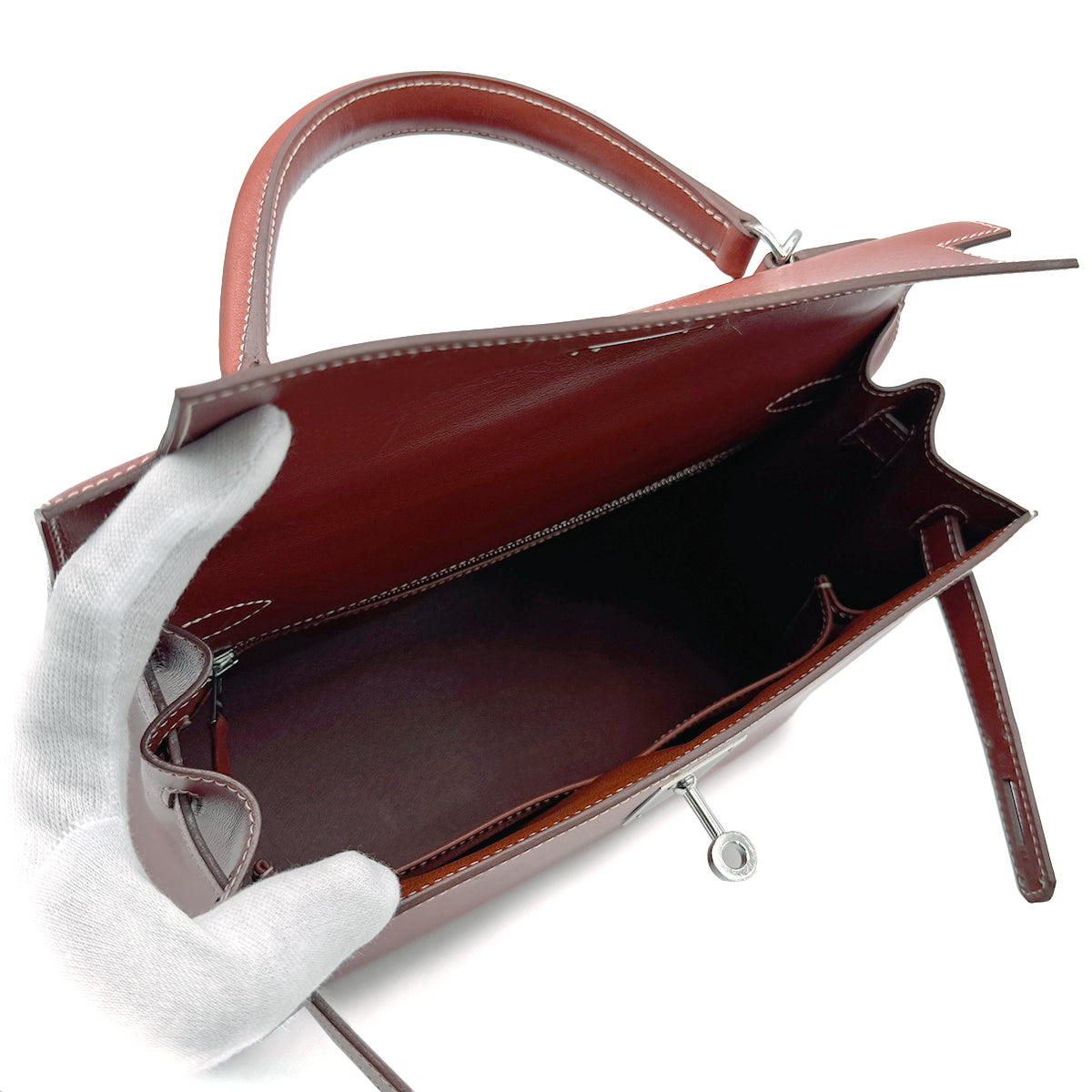 HERMES KELLY 28 SELLIER BRIQUE BOXCALF HAND SHOULDER BAG □F SHW 90275909