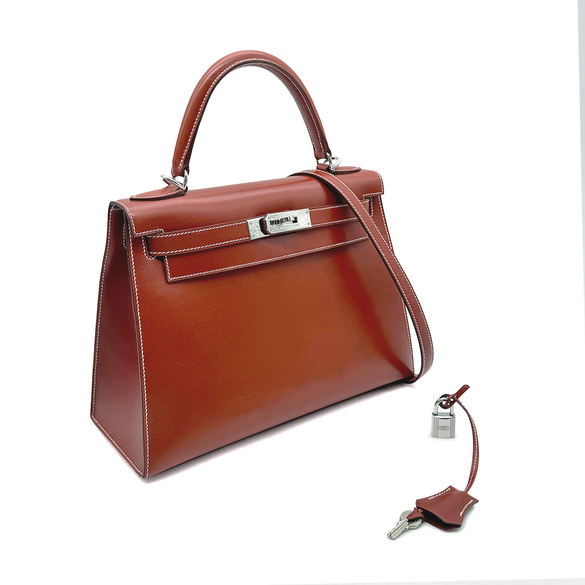 HERMES KELLY 28 SELLIER BRIQUE BOXCALF HAND SHOULDER BAG □F SHW 90275909