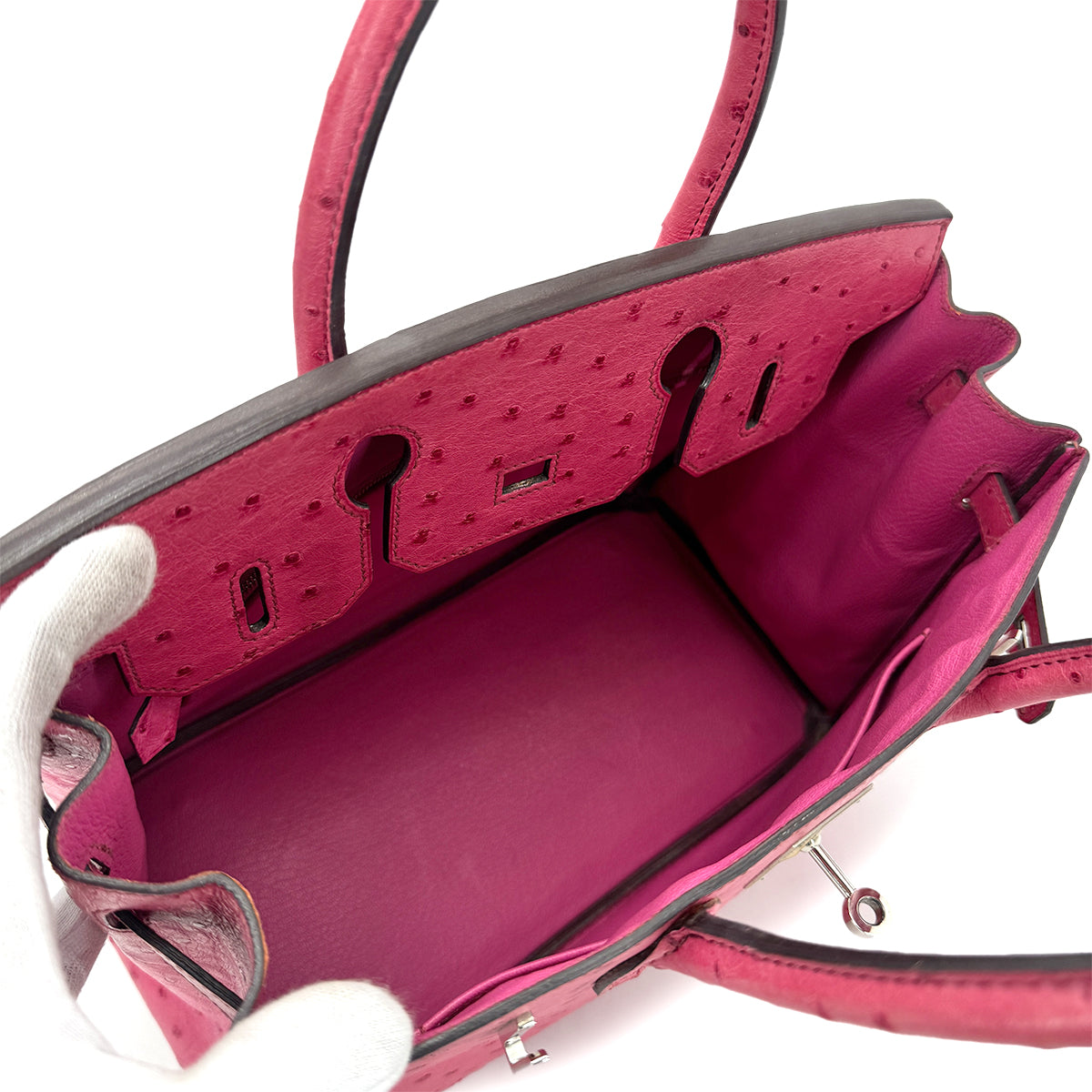 HERMES BIRKIN 30 FUSCHIA PINK OSTRICH HAND BAG □J SHW 90275910