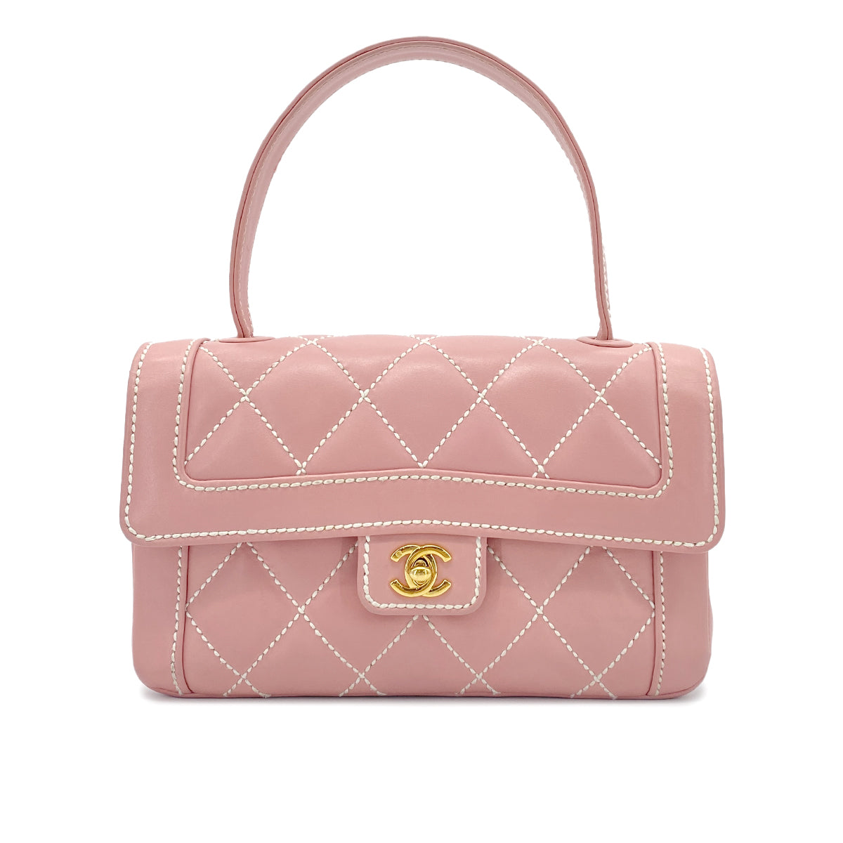 CHANEL VINTAGE WILDSTITCH HAND BAG PINK LEATHER 90275912